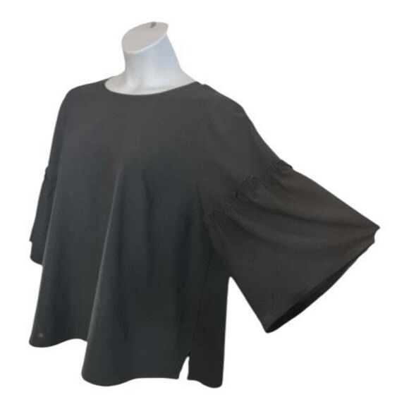 Lane Bryant Women Top Plus Size 18/20 Solid Black Flowy 3/4-Wide Sleeve Boho - Picture 3 of 15